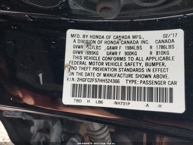 Honda Civic Lx 2017 2HGFC2F57HH524366 Image 9