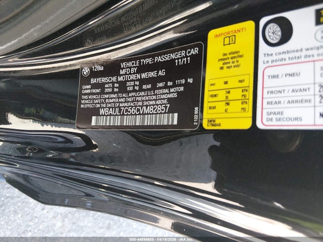 2012 Bmw 128i მანქანა იყიდება აუქციონზე, vin: WBAUL7C56CVM82857, აუქციონის ნომერი: 44894685