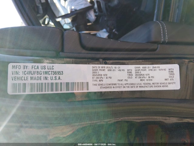 44894698 :رقم المزاد ، 1C4RJFBG1MC736953 vin ، 2021 Jeep Grand Cherokee 80th Anniversary 4x4 مزاد بيع