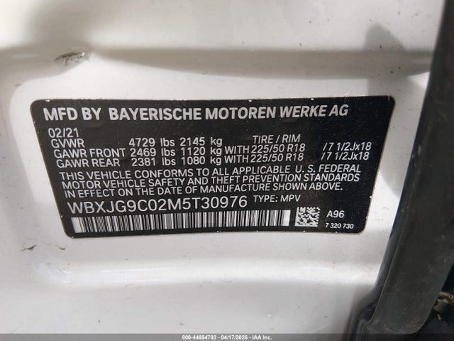 Продажа на аукционе авто 2021 Bmw X1 Xdrive28i, vin: WBXJG9C02M5T30976, номер лота: 44894702