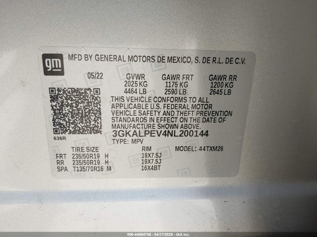 44894706 :رقم المزاد ، 3GKALPEV4NL200144 vin ، 2022 Gmc Terrain Fwd Slt مزاد بيع