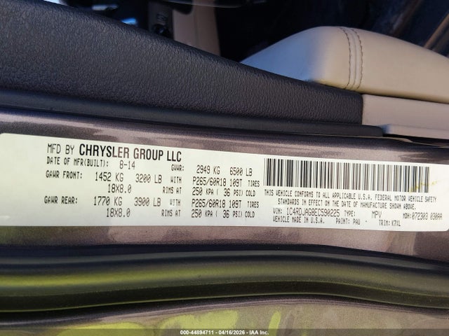 Продажа на аукционе авто 2014 Dodge Durango Sxt, vin: 1C4RDJAG8EC590225, номер лота: 44894711