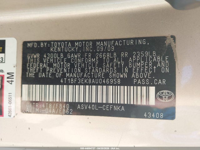 Продажа на аукционе авто 2010 Toyota Camry, vin: 4T1BF3EK8AU046958, номер лота: 44894727