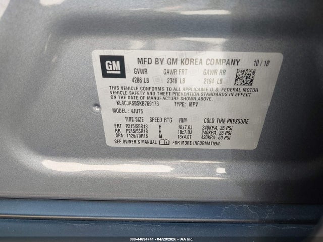 Продажа на аукционе авто 2019 Buick Encore Fwd Preferred, vin: KL4CJASB5KB769173, номер лота: 44894741