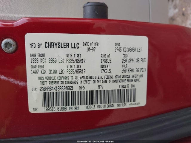 44894740 :رقم المزاد ، 2A8HR64X18R630669 vin ، 2008 Chrysler Town & Country Limited مزاد بيع