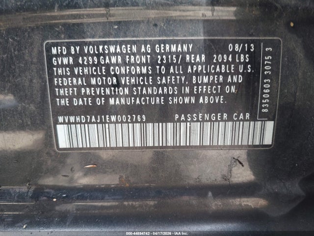 44894742 :رقم المزاد ، WVWHD7AJ1EW002769 vin ، 2014 Volkswagen Gti Wolfsburg Edition مزاد بيع