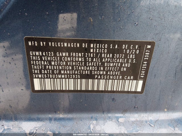 Aukcja sprzedaży 2021 Volkswagen Jetta 1.4t Sel, vin: 3VWE57BU3MM012935, numer aukcji: 44894752