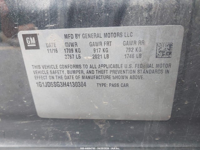 1G1JD5SG3H4130304 Chevrolet Sonic Lt Auto