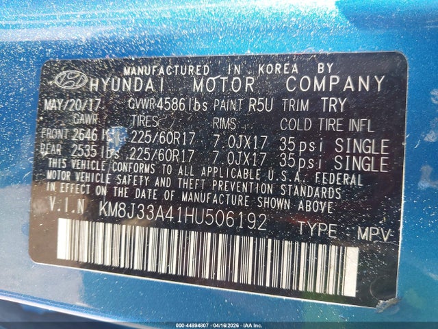 44894807 :رقم المزاد ، KM8J33A41HU506192 vin ، 2017 Hyundai Tucson Se مزاد بيع
