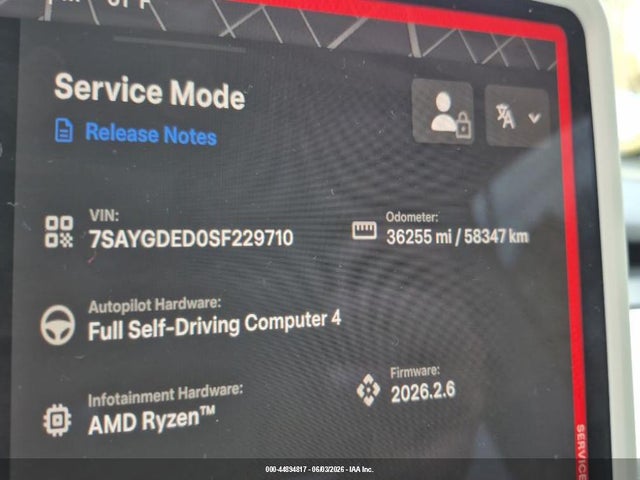 44894817 :رقم المزاد ، 7SAYGDED0SF229710 vin ، 2025 Tesla Model Y Long Range Dual Motor Rear-wheel Drive مزاد بيع