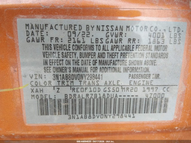 Aukcja sprzedaży 2022 Nissan Sentra Sr Xtronic Cvt, vin: 3N1AB8DV0NY298441, numer aukcji: 44894820