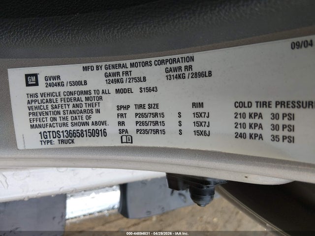 Продажа на аукционе авто 2005 Gmc Canyon Sle, vin: 1GTDS136658150916, номер лота: 44894831