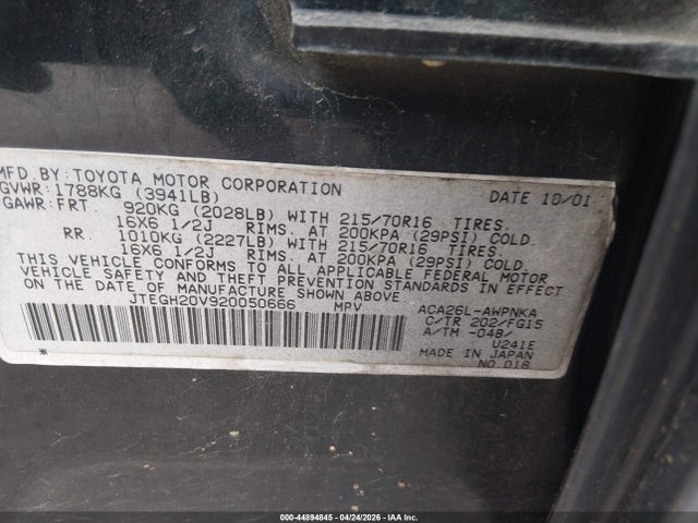Продажа на аукционе авто 2002 Toyota Rav4, vin: JTEGH20V920050666, номер лота: 44894845