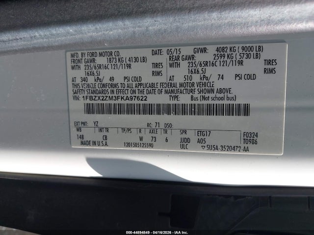 Ford Transit-350 Xlt 2015 1FBZX2ZM3FKA97622 Image 9