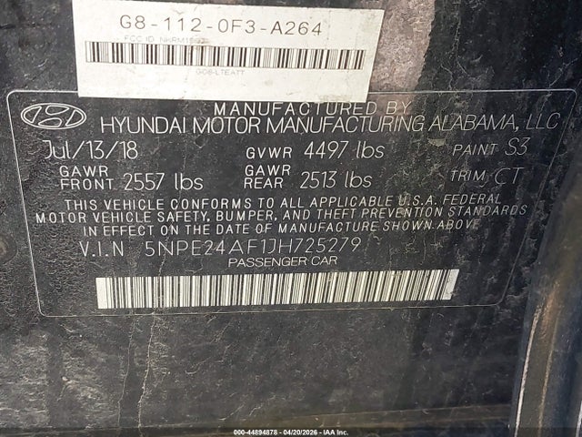 2018 HYUNDAI SONATA 5NPE24AF1JH725279 Photo 8