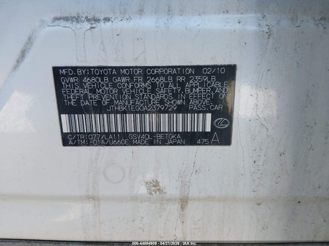 Продаж на аукціоні авто 2010 Lexus Es 350, vin: JTHBK1EG0A2379729, номер лоту: 44894909