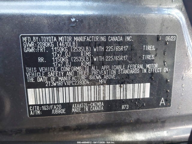 Продажа на аукционе авто 2023 Toyota Rav4 Xle, vin: 2T3W1RFVXPC239304, номер лота: 44894912