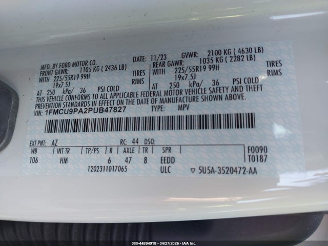 Aukcja sprzedaży 2023 Ford Escape St-line Elite, vin: 1FMCU9PA2PUB47827, numer aukcji: 44894918