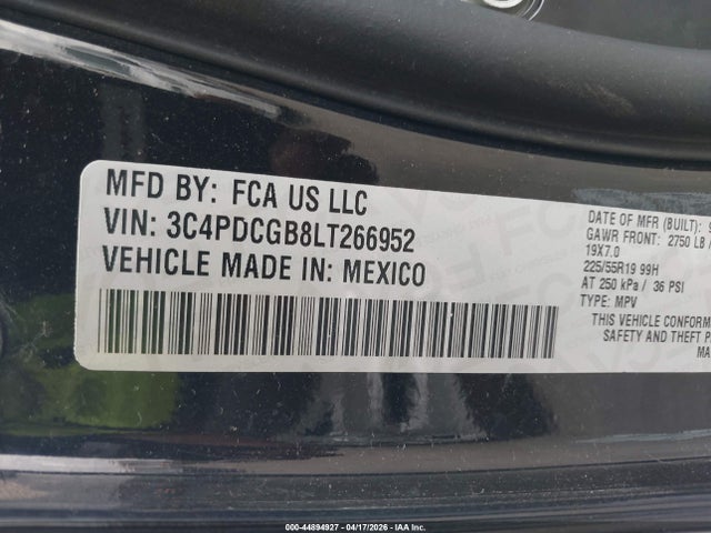 2020 Dodge Journey Crossroad მანქანა იყიდება აუქციონზე, vin: 3C4PDCGB8LT266952, აუქციონის ნომერი: 44894927
