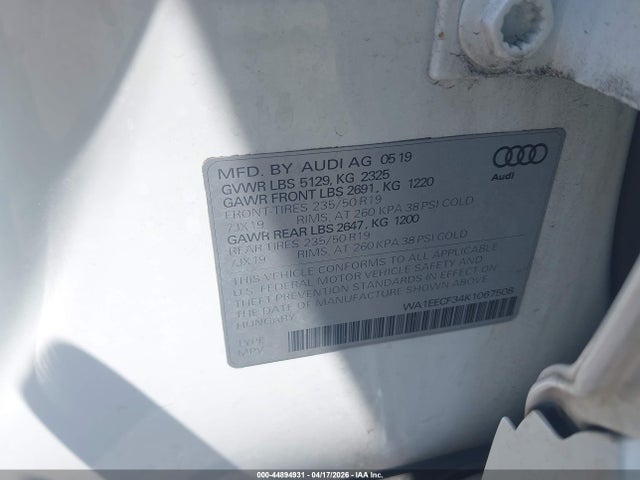 Aukcja sprzedaży 2019 Audi Q3 2.0t S Line Premium, vin: WA1EECF34K1067508, numer aukcji: 44894931