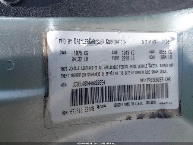 44894934 :رقم المزاد ، 1C3EL46X44N220554 vin ، 2004 Chrysler Sebring Lx مزاد بيع
