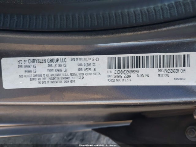 44894940 :رقم المزاد ، 1C3CDZAB3EN196200 vin ، 2014 Dodge Avenger Se مزاد بيع