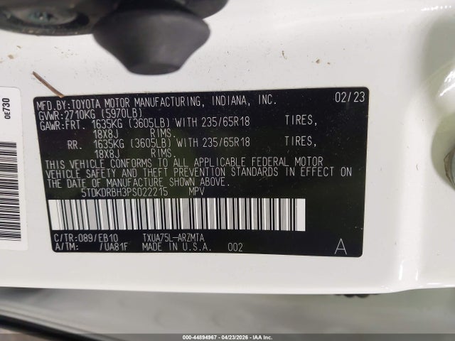 Aukcja sprzedaży 2023 Toyota Highlander Xle, vin: 5TDKDRBH3PS022215, numer aukcji: 44894967