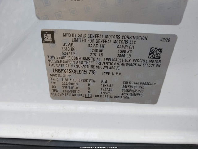Aukcja sprzedaży 2020 Buick Envision Awd Premium Ii, vin: LRBFX4SX8LD150778, numer aukcji: 44894969