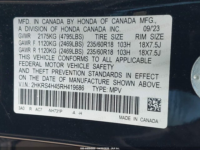 Aukcja sprzedaży 2024 Honda Cr-v Ex Awd, vin: 2HKRS4H45RH419686, numer aukcji: 44894989