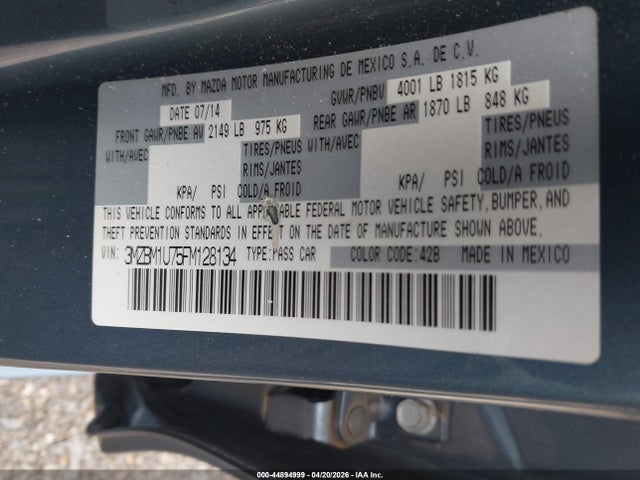 Aukcja sprzedaży 2015 Mazda Mazda3 I Sport, vin: 3MZBM1U75FM128134, numer aukcji: 44894999