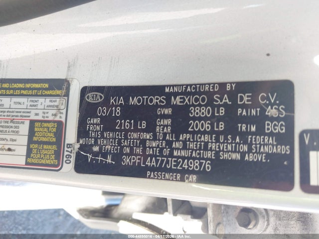 Aukcja sprzedaży 2018 Kia Forte Lx, vin: 3KPFL4A77JE249876, numer aukcji: 44895016