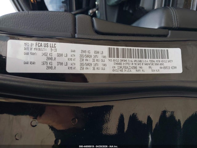 44895019 :رقم المزاد ، 1C4RJFBG4LC142906 vin ، 2020 Jeep Grand Cherokee Limited X 4x4 مزاد بيع