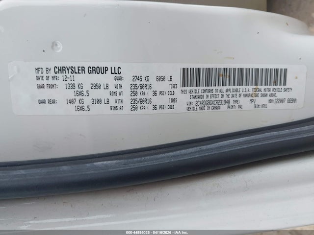 Продажа на аукционе авто 2012 Dodge Grand Caravan Se/avp, vin: 2C4RDGBGXCR231948, номер лота: 44895025