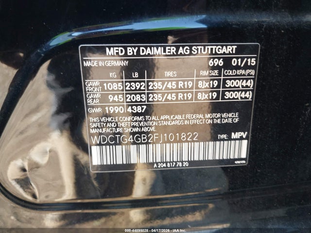 Продаж на аукціоні авто 2015 Mercedes-benz Gla 250 4matic, vin: WDCTG4GB2FJ101822, номер лоту: 44895028