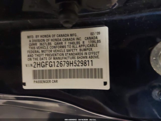 44895052 :رقم المزاد ، 2HGFG12679H529811 vin ، 2009 Honda Civic Lx مزاد بيع