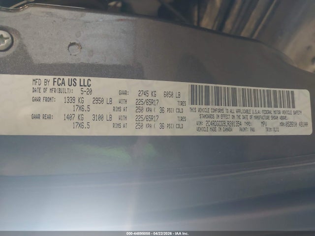 Продажа на аукционе авто 2020 Dodge Grand Caravan Sxt, vin: 2C4RDGCG9LR201354, номер лота: 44895058
