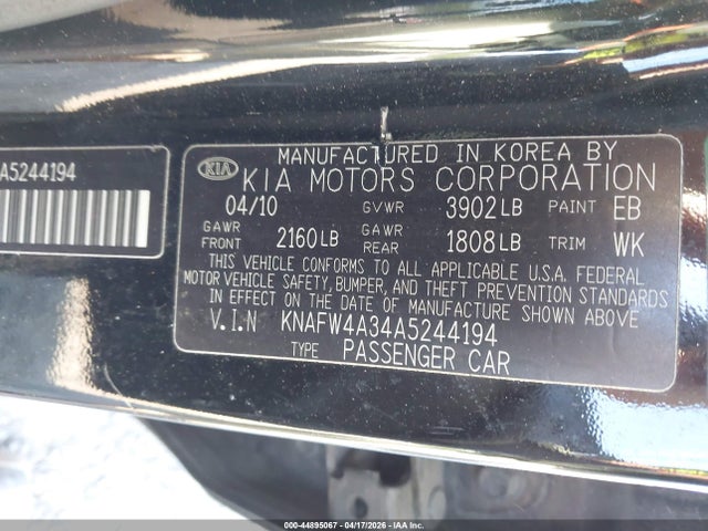 44895067 :رقم المزاد ، KNAFW4A34A5244194 vin ، 2010 Kia Forte Sx مزاد بيع
