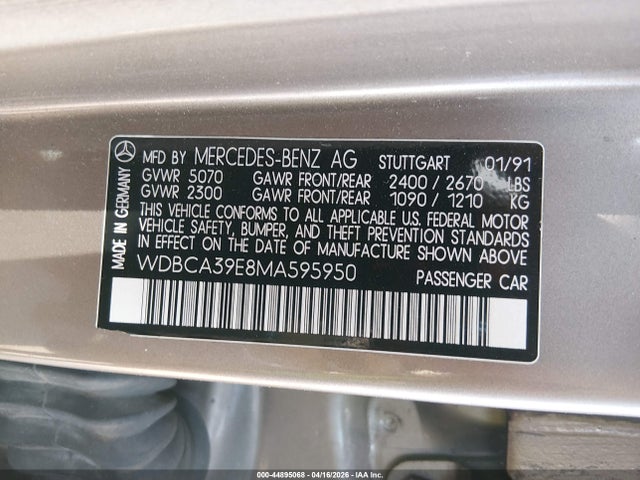 Aukcja sprzedaży 1991 Mercedes-benz 560 Sel, vin: WDBCA39E8MA595950, numer aukcji: 44895068