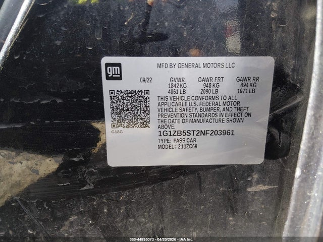 Продаж на аукціоні авто 2022 Chevrolet Malibu Fwd Ls, vin: 1G1ZB5ST2NF203961, номер лоту: 44895073