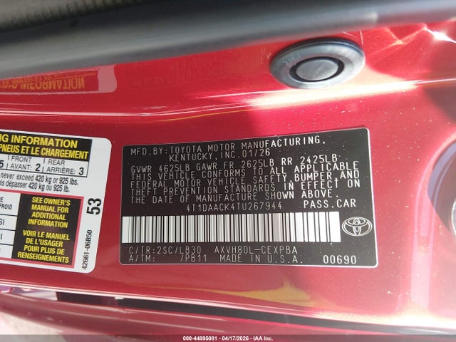 2026 Toyota Camry Xse მანქანა იყიდება აუქციონზე, vin: 4T1DAACK4TU267944, აუქციონის ნომერი: 44895081