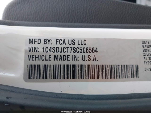 2025 Dodge Durango R/t Plus Awd მანქანა იყიდება აუქციონზე, vin: 1C4SDJCT7SC506564, აუქციონის ნომერი: 44895093