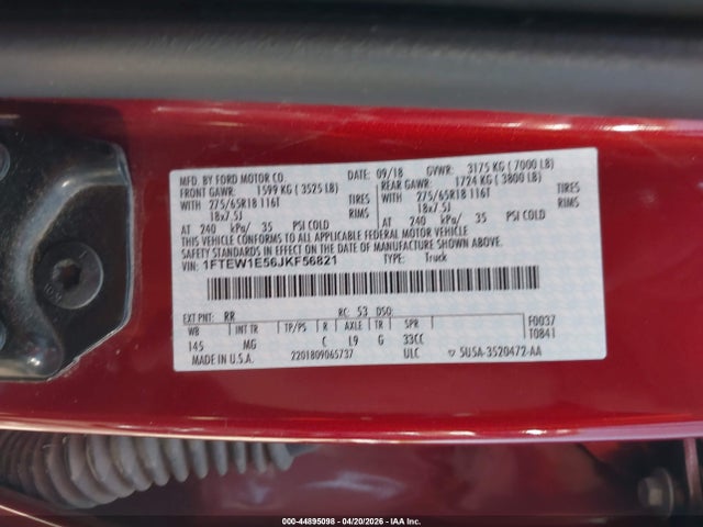 44895098 :رقم المزاد ، 1FTEW1E56JKF56821 vin ، 2018 Ford F-150 Xlt مزاد بيع
