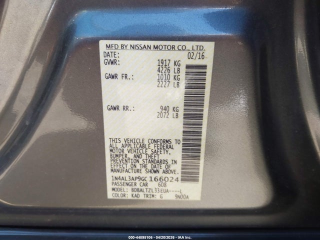 1N4AL3AP9GC166024 Nissan Altima 2.5 Sl