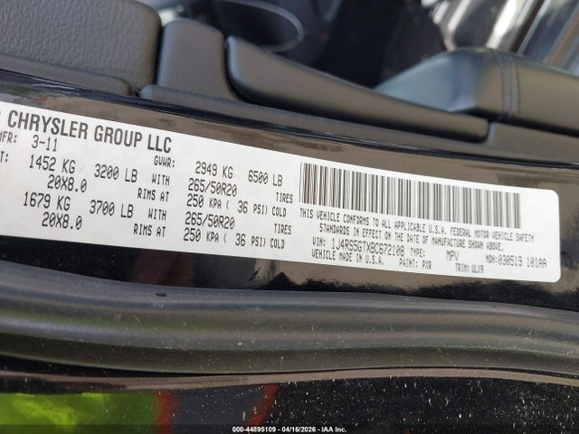 44895109 :رقم المزاد ، 1J4RS5GTXBC672108 vin ، 2011 Jeep Grand Cherokee Limited مزاد بيع