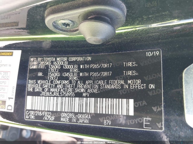 44895145 :رقم المزاد ، JTEBU5JRXL5758955 vin ، 2020 Toyota 4runner Sr5 مزاد بيع