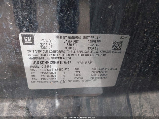 2016 CHEVROLET SUBURBAN 1GNSCHKC9GR107647 Photo 8