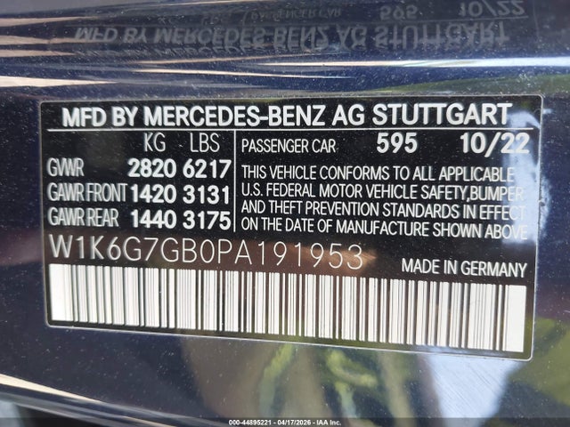 Aukcja sprzedaży 2023 Mercedes-benz S 580 4matic, vin: W1K6G7GB0PA191953, numer aukcji: 44895221