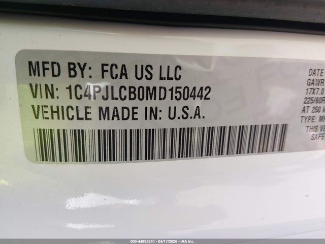 Продаж на аукціоні авто 2021 Jeep Cherokee Latitude Fwd, vin: 1C4PJLCB0MD150442, номер лоту: 44895241