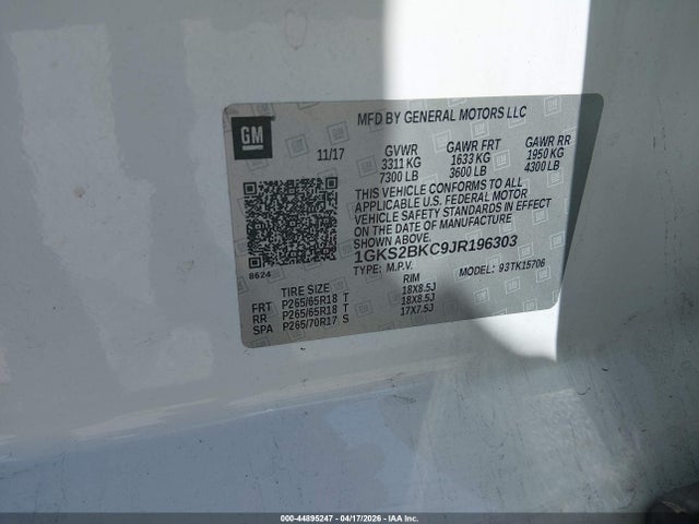 Продажа на аукционе авто 2018 Gmc Yukon Slt, vin: 1GKS2BKC9JR196303, номер лота: 44895247