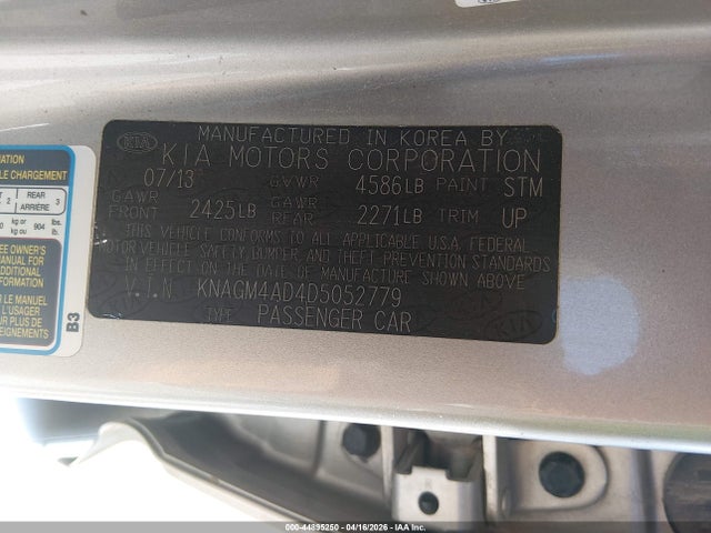 Продажа на аукционе авто 2013 Kia Optima Hybrid Lx, vin: KNAGM4AD4D5052779, номер лота: 44895250